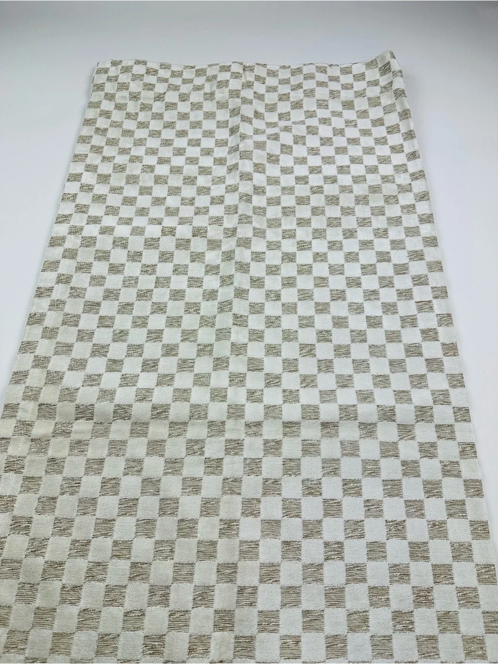 Anthropologie Carmine Woven Checkered Curtain Panel Neutral 50x63 inches